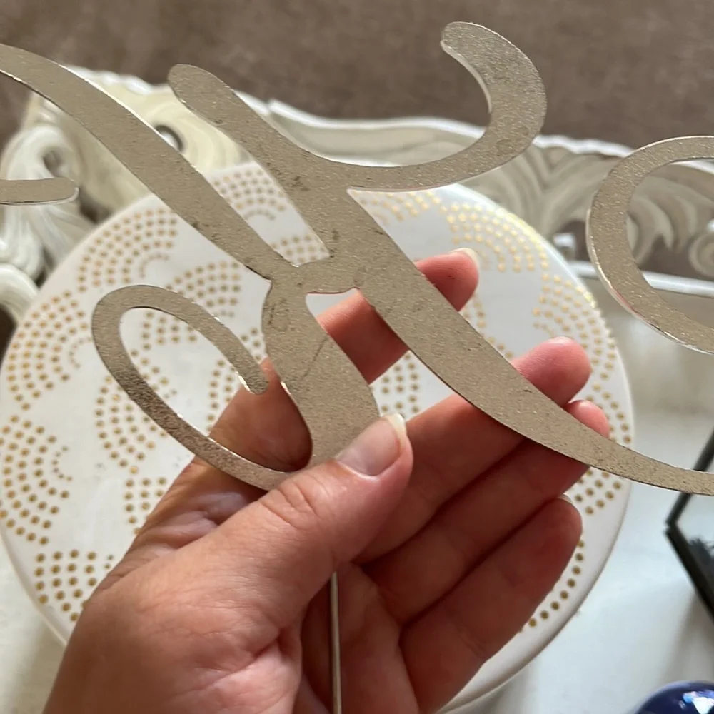 Cursive “K” Rhinestone & Silver Cake Topper - used once!